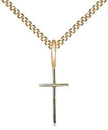 [0014SGF/18G] 14kt Gold Filled Cross Pendant on a 18 inch Gold Plate Light Curb chain