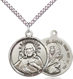 [0017SSS/24SS] Sterling Silver Scapular Pendant on a 24 inch Sterling Silver Heavy Curb chain