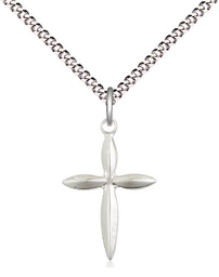 [0018YSS/18S] Sterling Silver Cross Pendant on a 18 inch Light Rhodium Light Curb chain