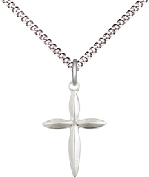 [0018YSS/18S] Sterling Silver Cross Pendant on a 18 inch Light Rhodium Light Curb chain