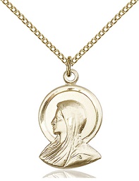 [0020GF/18G] 14kt Gold Filled Madonna Pendant on a 18 inch Gold Plate Light Curb chain