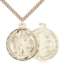 [0027BGF/24GF] 14kt Gold Filled Saint Benedict Pendant on a 24 inch Gold Filled Heavy Curb chain