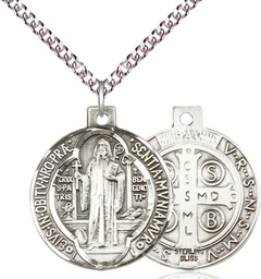 [0027BSS/24SS] Sterling Silver Saint Benedict Pendant on a 24 inch Sterling Silver Heavy Curb chain