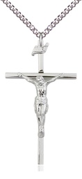 [0029SS/24SS] Sterling Silver Crucifix Pendant on a 24 inch Sterling Silver Heavy Curb chain