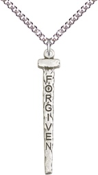 [0035SS/24SS] Sterling Silver Forgiven Nail Pendant on a 24 inch Sterling Silver Heavy Curb chain