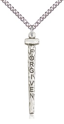 [0035SS/24SS] Sterling Silver Forgiven Nail Pendant on a 24 inch Sterling Silver Heavy Curb chain