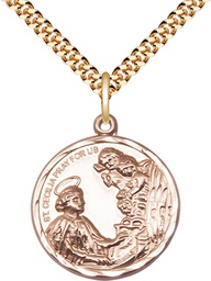 [0037CEGF/24G] 14kt Gold Filled Saint Cecilia Pendant on a 24 inch Gold Plate Heavy Curb chain