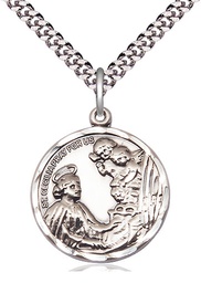 [0037CESS/24S] Sterling Silver Saint Cecilia Pendant on a 24 inch Light Rhodium Heavy Curb chain