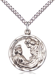 [0037CESS/24SS] Sterling Silver Saint Cecilia Pendant on a 24 inch Sterling Silver Heavy Curb chain