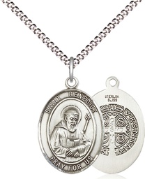 [8008SS/18S] Sterling Silver Saint Benedict Pendant on a 18 inch Light Rhodium Light Curb chain