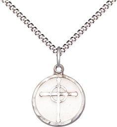 [0051SS/18S] Sterling Silver Episcopal Cross Pendant on a 18 inch Light Rhodium Light Curb chain