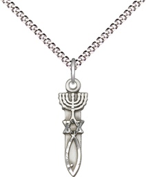 [0061SS/18S] Sterling Silver Menorah Star Fish Pendant on a 18 inch Light Rhodium Light Curb chain