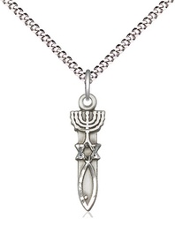 [0061SS/18S] Sterling Silver Menorah Star Fish Pendant on a 18 inch Light Rhodium Light Curb chain