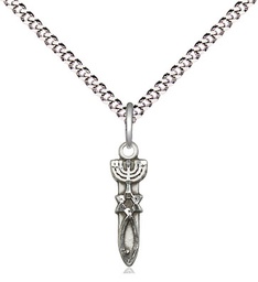 [0062SS/18S] Sterling Silver Menorah Star Fish Pendant on a 18 inch Light Rhodium Light Curb chain