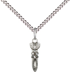 [0062SS/18S] Sterling Silver Menorah Star Fish Pendant on a 18 inch Light Rhodium Light Curb chain