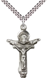 [0065SS/24S] Sterling Silver Trinity Crucifix Pendant on a 24 inch Light Rhodium Heavy Curb chain
