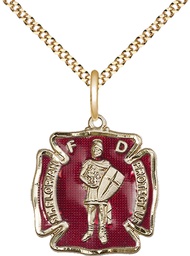 [0070EGF/18G] 14kt Gold Filled Saint Florian Pendant on a 18 inch Gold Plate Light Curb chain