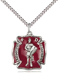 [0070ESS/18S] Sterling Silver Saint Florian Pendant on a 18 inch Light Rhodium Light Curb chain