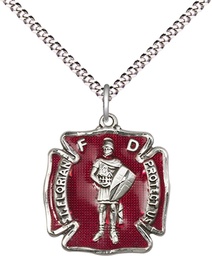 [0070ESS/18S] Sterling Silver Saint Florian Pendant on a 18 inch Light Rhodium Light Curb chain
