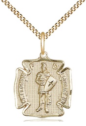 [0070GF/18G] 14kt Gold Filled Saint Florian Pendant on a 18 inch Gold Plate Light Curb chain
