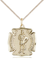 [0070GF/18GF] 14kt Gold Filled Saint Florian Pendant on a 18 inch Gold Filled Light Curb chain