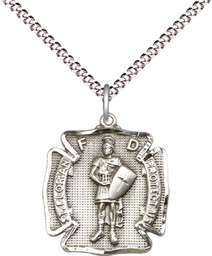[0070SS/18S] Sterling Silver Saint Florian Pendant on a 18 inch Light Rhodium Light Curb chain