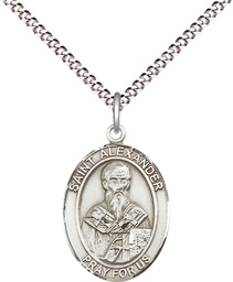 [8012SS/18S] Sterling Silver Saint Alexander Sauli Pendant on a 18 inch Light Rhodium Light Curb chain