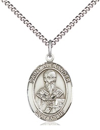 [8012SS/18S] Sterling Silver Saint Alexander Sauli Pendant on a 18 inch Light Rhodium Light Curb chain