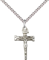 [0072SS/18S] Sterling Silver Nail Crucifix Pendant on a 18 inch Light Rhodium Light Curb chain
