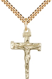 [0073GF/24G] 14kt Gold Filled Nail Crucifix Pendant on a 24 inch Gold Plate Heavy Curb chain