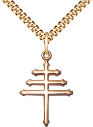 [0074GF/24G] 14kt Gold Filled Maronite Cross Pendant on a 24 inch Gold Plate Heavy Curb chain