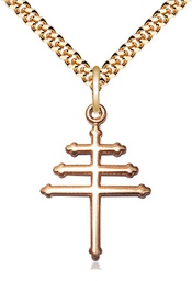 [0074GF/24G] 14kt Gold Filled Maronite Cross Pendant on a 24 inch Gold Plate Heavy Curb chain