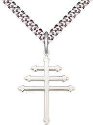 [0074SS/24S] Sterling Silver Maronite Cross Pendant on a 24 inch Light Rhodium Heavy Curb chain