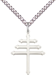 [0074SS/24SS] Sterling Silver Maronite Cross Pendant on a 24 inch Sterling Silver Heavy Curb chain