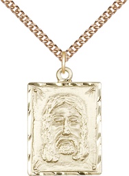 [0075GF/24GF] 14kt Gold Filled Holy Face Pendant on a 24 inch Gold Filled Heavy Curb chain