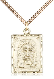 [0075GF/24GF] 14kt Gold Filled Holy Face Pendant on a 24 inch Gold Filled Heavy Curb chain