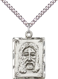 [0075SS/24SS] Sterling Silver Holy Face Pendant on a 24 inch Sterling Silver Heavy Curb chain