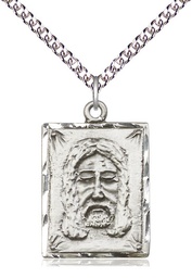 [0075SS/24SS] Sterling Silver Holy Face Pendant on a 24 inch Sterling Silver Heavy Curb chain