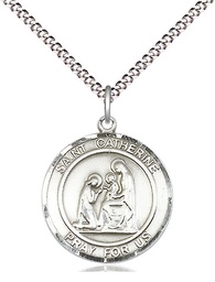 [8014RDSS/18S] Sterling Silver Saint Catherine of Siena Pendant on a 18 inch Light Rhodium Light Curb chain