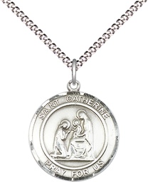 [8014RDSS/18S] Sterling Silver Saint Catherine of Siena Pendant on a 18 inch Light Rhodium Light Curb chain