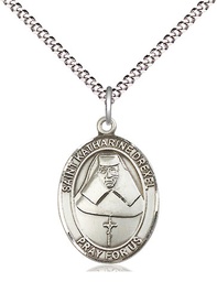 [8015SS/18S] Sterling Silver Saint Katharine Drexel Pendant on a 18 inch Light Rhodium Light Curb chain