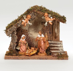 [RO-54420] 5" Scale 5 Figure Wedding Creche USB LED Stable - Christmas