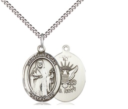 [8018SS6/18S] Sterling Silver Saint Brendan Navy Pendant on a 18 inch Light Rhodium Light Curb chain