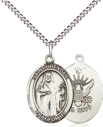 [8018SS6/18S] Sterling Silver Saint Brendan Navy Pendant on a 18 inch Light Rhodium Light Curb chain