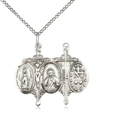 [0021SS/18SS] Sterling Silver Novena Pendant on a 18 inch Sterling Silver Light Curb chain