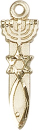 [0061KT] 14kt Gold Menorah Star Fish Medal