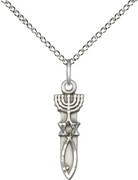 [0061SS/18SS] Sterling Silver Menorah Star Fish Pendant on a 18 inch Sterling Silver Light Curb chain