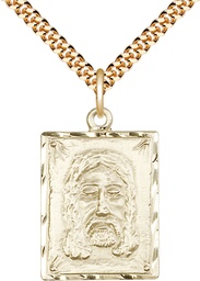 [0075GF/24G] 14kt Gold Filled Holy Face Pendant on a 24 inch Gold Plate Heavy Curb chain