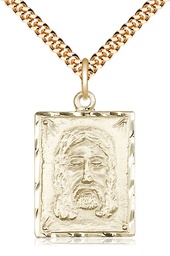 [0075GF/24G] 14kt Gold Filled Holy Face Pendant on a 24 inch Gold Plate Heavy Curb chain