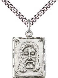 [0075SS/24S] Sterling Silver Holy Face Pendant on a 24 inch Light Rhodium Heavy Curb chain